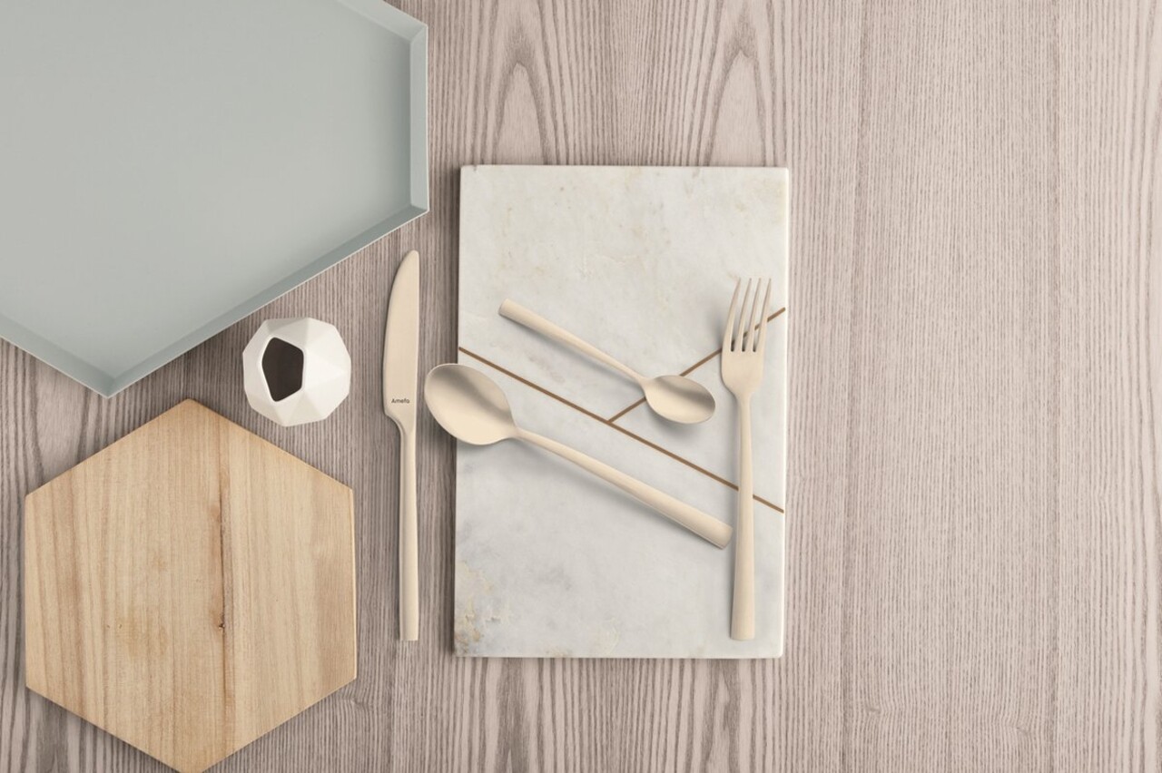 Set tacamuri 16 piese, Amefa, Manille PVD Champagne, inox, bej - imagine 4